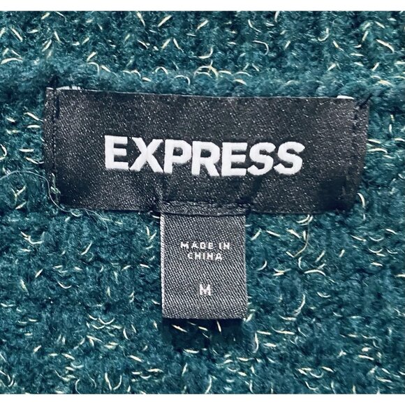 Express Cardigan Sweater Womens Medium Green Glitter Puffy Sleeve Cottagecore - Picture 5 of 7